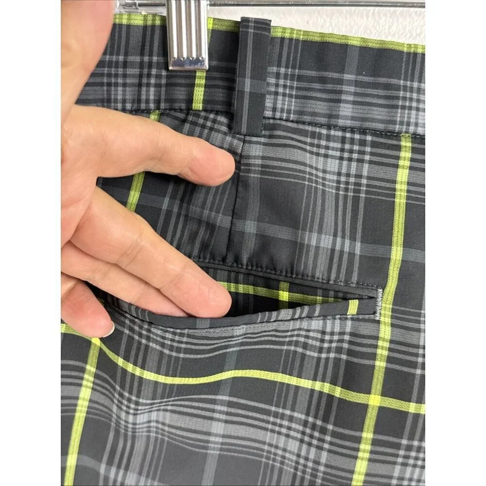 Nike Golf Men's‎ 36 Dri-Fit Performance Wear Shorts Gray Neon Yellow Plaid EUC